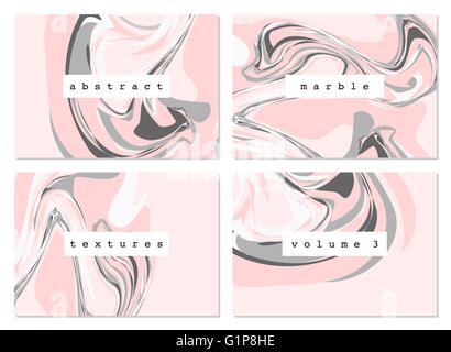 Un set di quattro trame in marmo in colori pastello. Tessile moderno, la carta di avvolgimento, biglietto di auguri, wall art design. Illustrazione Vettoriale
