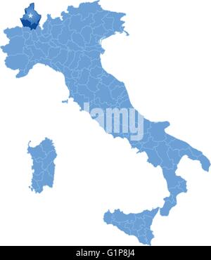 Mappa di Italia dove Verbano-Cusio-Ossola provincia è tirata fuori, isolati su sfondo bianco Illustrazione Vettoriale