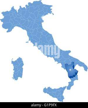 Mappa di Italia dove la provincia di Cosenza è tirata fuori, isolati su sfondo bianco Illustrazione Vettoriale