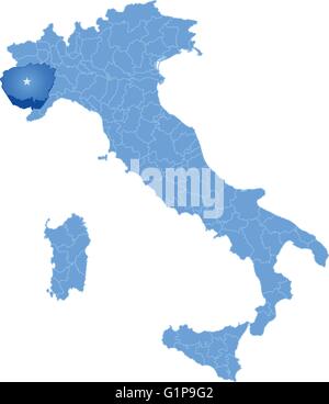 Mappa di Italia dove la provincia di Cuneo è tirata fuori, isolati su sfondo bianco Illustrazione Vettoriale