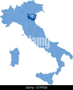 Mappa di Italia dove la provincia di Ferrara è tirata fuori, isolati su sfondo bianco Illustrazione Vettoriale