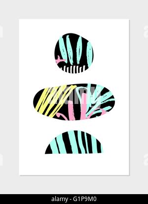 Abstract design collage con forme geometriche, disegnati a mano, schemi di colori al neon e nero su sfondo bianco. Moderna poster, ca Illustrazione Vettoriale