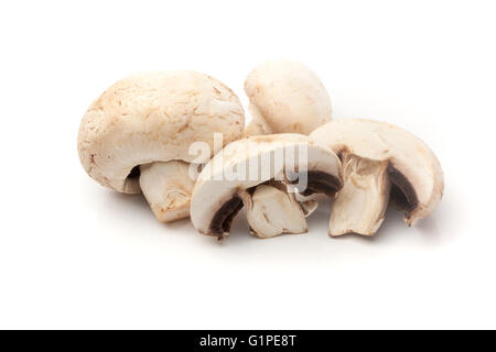 Funghi champignon,, isolati su sfondo bianco Foto Stock