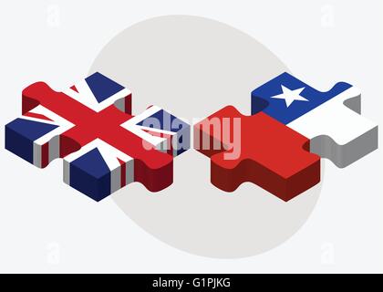 Regno Unito e Cile bandiere nel puzzle isolati su sfondo bianco Illustrazione Vettoriale