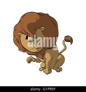 Colorata illustrazione vettoriale di un cartone animato lion. Illustrazione Vettoriale