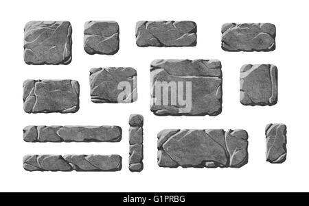 Set di pietra realistica pulsanti testurizzata e fantasia di elementi di interfaccia. Rocce. Foto Stock