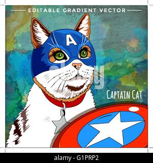 Gatti supereroi. Cap America Cat Illustrazione Vettoriale
