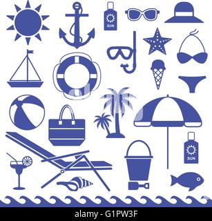 Simboli del mare silhouette vettore icone set 2 Illustrazione Vettoriale