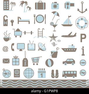 Il turismo estivo set di icone Illustrazione Vettoriale