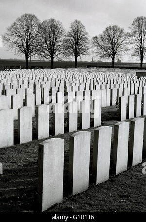 AJAXNETPHOTO. DELVILLE LEGNO, LONGUEVAL, Francia. -Cimitero militare- ammassato ranghi di lapidi segnando il FNAL luogo di riposo di coloro che sono caduti nella battaglia per DELVILLE legno durante la battaglia della Somme, 1916. Foto:JONATHAN EASTLAND/AJAX REF:CD4008BW 23 20 Foto Stock