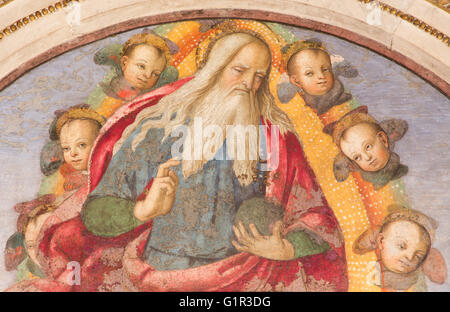 Roma, Italia - 9 Marzo 2016: l'affresco del Dio Padre benedicente dall aiuto del Pinturicchio (1489 - 1491) Foto Stock