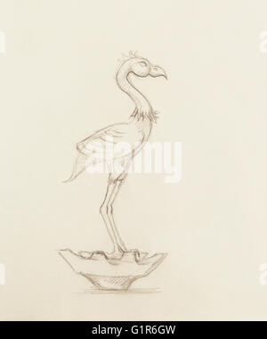 Flamingo illustrazione. originale disegno a mano su carta. Foto Stock