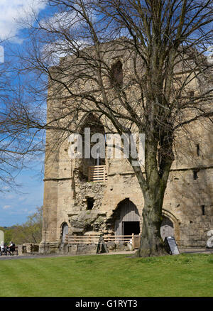 La rovina di mantenere Knaresborough Castle nel North Yorkshire Foto Stock