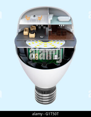 Elettrodomestici e mobili in un LED lampadina. Ecologia concetto life. 3D rendering immagine con percorso di clipping. Foto Stock