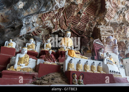Kaw-goon (o) Kawgun tempio nella grotta, Stato Mon, Birmania (Myanmar) Foto Stock