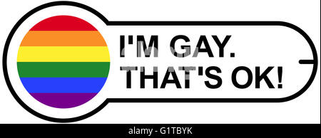 GAY OK adesivo con Gay Pride bandiera arcobaleno. Illustrazione isolato su sfondo bianco. Foto Stock