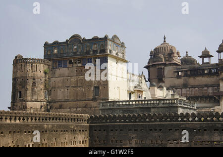 Vista parziale di Sheesh Mahal, ora convertito in un hotel, Orchha, Distretto di Tikamgarh, Madhya Pradesh, India Foto Stock