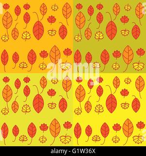 Set di seamless pattern con foglie. Illustrazione Vettoriale