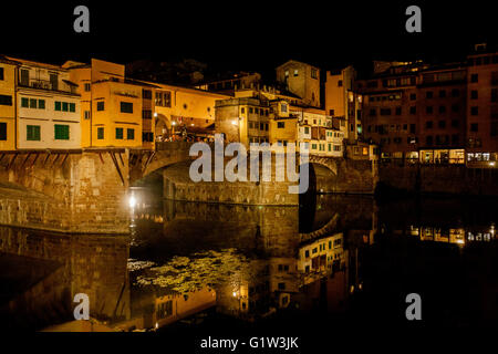 Ponte Vecchio di notte, Firenze, Vista notte Foto Stock