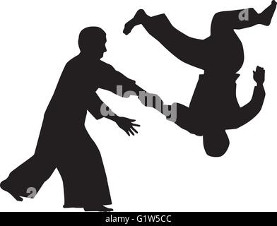 Silhouette di due combattenti aikido Illustrazione Vettoriale