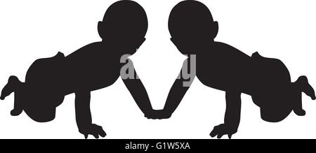 Baby twins silhouette Illustrazione Vettoriale