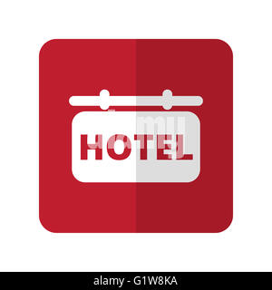 White Hotel segno icona piatta su rosso quadrato con angoli arrotondati su bianco Foto Stock
