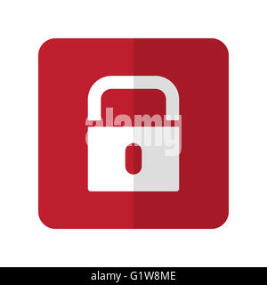 Blocco bianco icona piatta su rosso quadrato con angoli arrotondati su bianco Foto Stock