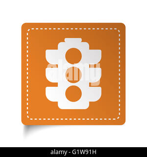 Piatto bianco icona della spia del traffico su adesivo arancione Foto Stock