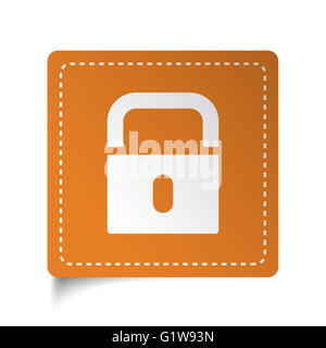 Piatto bianco icona a forma di lucchetto su adesivo arancione Foto Stock