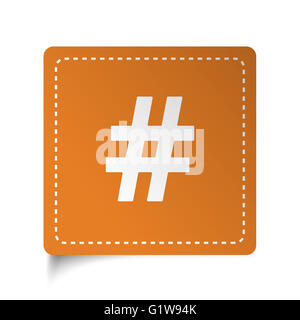 Piatto bianco icona hashtag su adesivo arancione Foto Stock