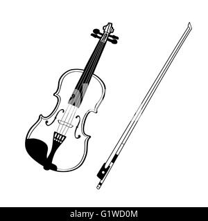 Schizzo di violino isolati su sfondo bianco. Illustrazione Vettoriale