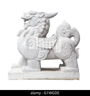 Statua cina lion isolato su bianco custode anteriore del luogo in Cina tradizionale Foto Stock