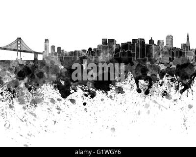 Skyline di San Francisco in acquerello su sfondo bianco Foto Stock