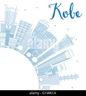 Profilo dello skyline di Kobe con edifici blu e copia spazio. illustrazione vettoriale. gli affari e il turismo e concetto con edifici moderni Illustrazione Vettoriale