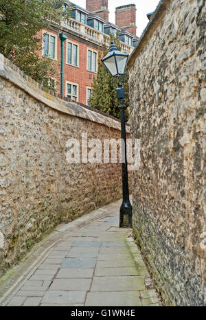 Percorso lungo il vicolo con vittoriano piegato lampione oxford Foto Stock