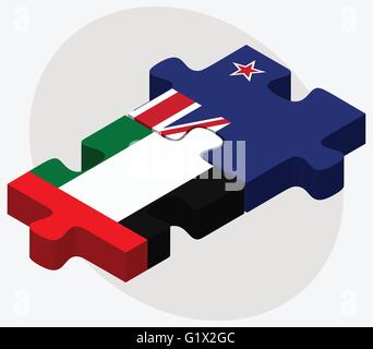 Emirati Arabi Uniti e la Nuova Zelanda bandiere nel puzzle isolati su sfondo bianco Illustrazione Vettoriale