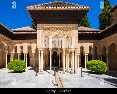 Arabesque architettura moresca, Corte dei Leoni, Patio de Los Leones, Nasrid, Alhambra, provincia di Granada, Andalusia, Spagna Foto Stock