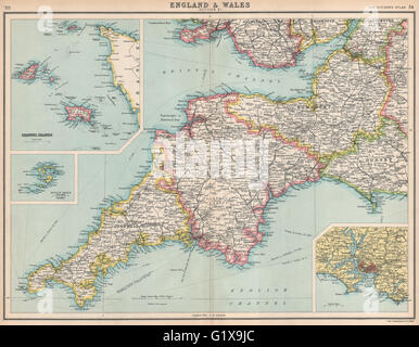 Sud Ovest Inghilterra.Devon Cornovaglia Somerset Dorset.Il canale è.Plymouth, 1912 Mappa Foto Stock