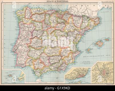 IBERIA. Spagna mostra province & Portogallo. Inset Cadice Lisbona Madrid, 1912 Mappa Foto Stock
