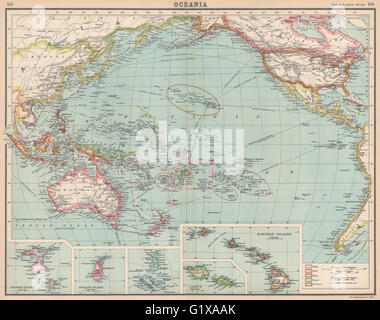 OCEANIA Oceania Polinesia Micronesia pacifico Nord America Hawaii, 1912 Mappa Foto Stock