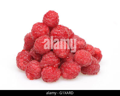 Rosso lampone bacche isolati su sfondo bianco Foto Stock