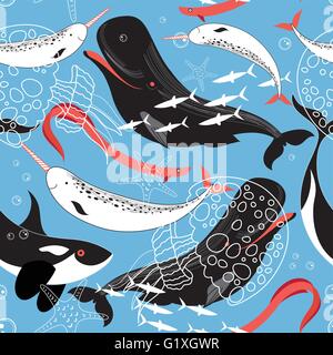 Bella illustrazione vettoriale di mare animale il narwhal Illustrazione Vettoriale