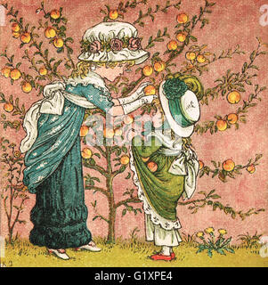 I bambini la raccolta di mele da un albero di Kate Greenaway 1880 Foto Stock