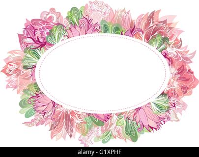 Bellissimo modello di scheda con shabby chic peonia, giglio e fiori di loto con acquerello effetto trasparente per il messaggio di saluto Illustrazione Vettoriale