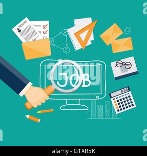 Appartamento illustrazione vettoriale. mano con lente di ingrandimento, icone e disegnati a mano i simboli aziendali. eps 10 Illustrazione Vettoriale