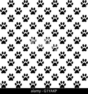 Paw stampe in nero su sfondo bianco, un modello senza giunture Foto Stock