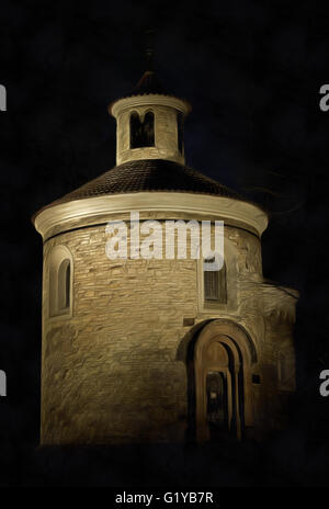 Rotunda romanica di San Martin dal XI secolo durante la notte Foto Stock