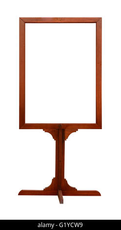 Vuoto tabellone di legno su sfondo bianco Foto Stock