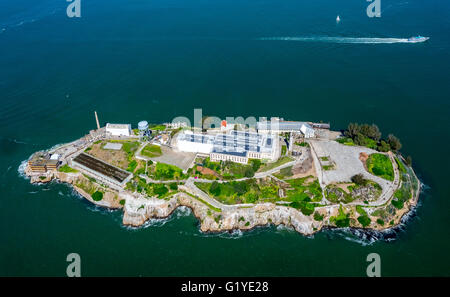 Isola prigione di Alcatraz, Isola di Alcatraz, vista aerea di San Francisco San Francisco Bay Area, California, Stati Uniti d'America Foto Stock
