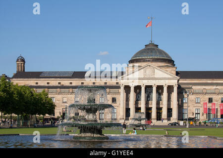 Spa hotel con fontane e park Bowling Green, Wiesbaden, Hesse, Germania Foto Stock